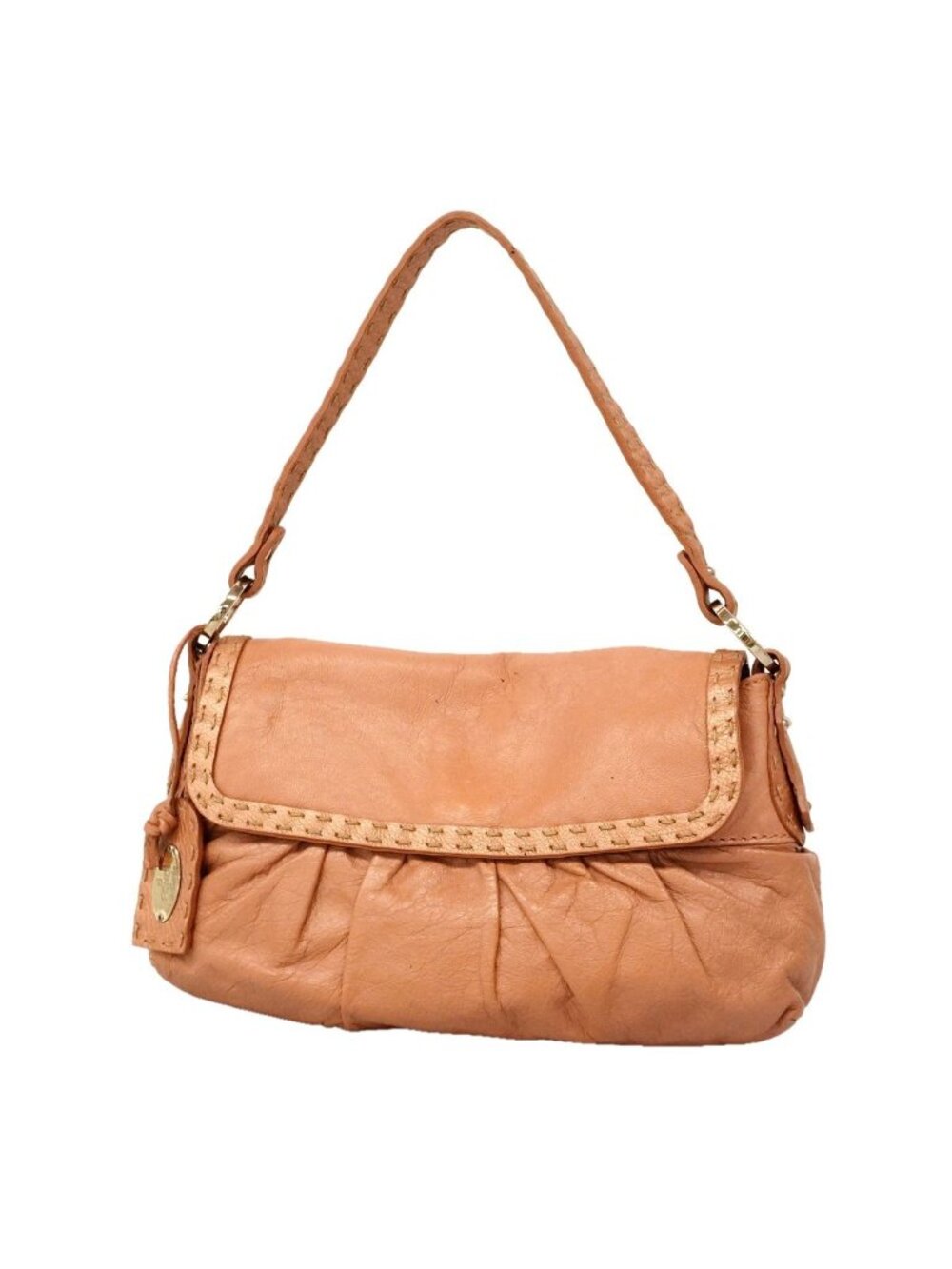 Fendi Shoulder Bag Selleria Leather Pink Beige Silver
